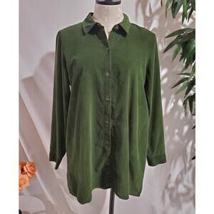 J Jill Fine Wale Corduroy Button Tunic Shirt Size S Olive Green 100% Cotton